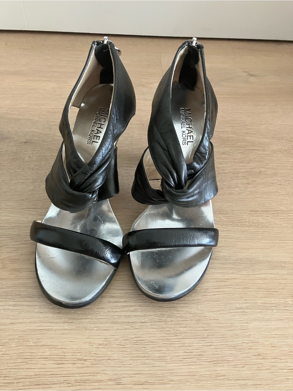 Michael Kors Black Leather Twist-Strap Heels